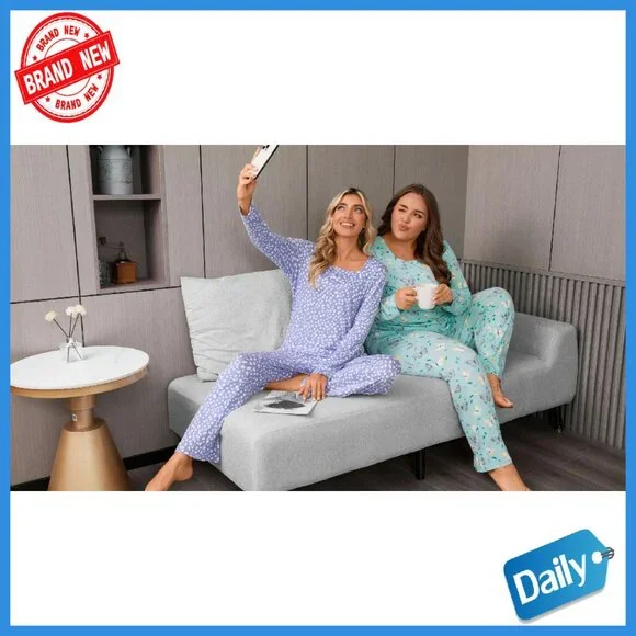 Plus Size Long Sleeve Pajama Set with Pockets, Rayon Spandex - Picture 8 of 8